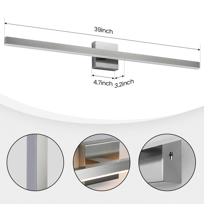 KAISITE Brushed Nickel Vanity Light for Bathroom Above Mirror 39