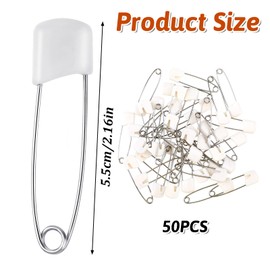 LIQWEI 50 Pcs Diaper Pins, 2.2 Inch Plastic Head Safety Pin with Safe Locking Closures, Cloth Diaper Nappy Pins with Locking Closures Stainless Steel