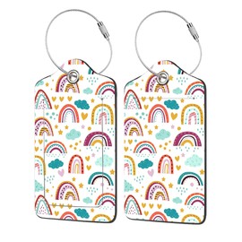 EOBKLAX 2 Pack Luggage Tag for Suitcase,Scandinavian Rainbow PU Leather Suitcase Tags Identifiers with Privacy Name Address Labels and Durable Steel Loop for Women Men Travel