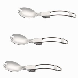 CQADSC 3Pcs Camping Cutlery Portable Folding Spoons Folding Forks Lightweight Folding Cutlery Folding Flatware for Picnic Hiking Outdoor Travel