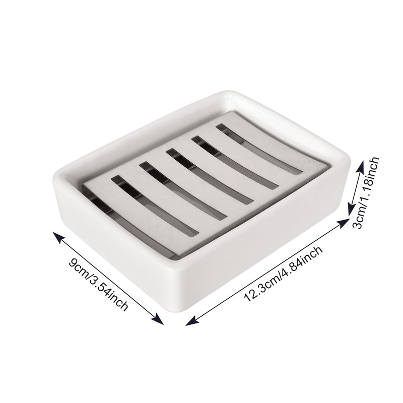 Double Layer Ceramic Soap Dish, Waterproof Soap Dish with Drain,