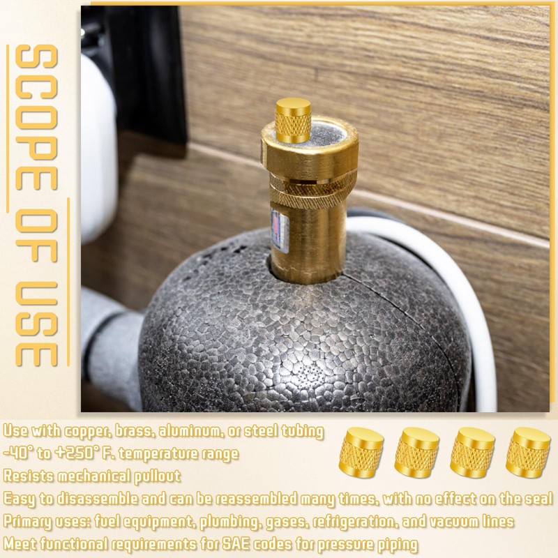 25 PCS 1/4 Flare Caps, Brass Valve Caps HVAC, Round