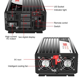 Xijia 2000W (Peak Power 4000W) Pure Sine Wave Inverter DC 12V to AC 120V 60HZ Solar Converter for Home Use car (DC12V (Range 10V-15V) 2000W)