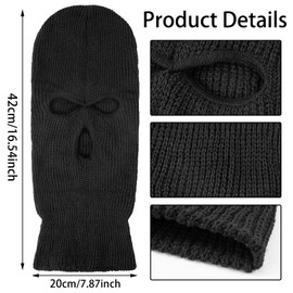 3 Hole Knitted Full Face Cover Ski Mask for Men, 2PCS Thermal Winter Warm Knit Beanie Balaclava for Outdoor Sports Black