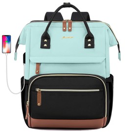 Laptop Backpack for Womem Work Bags: 15.6 Inch Travel BackPacks With USB Charging Port Durable Back Pack Anti Theft Fashion College BookBag Purse Bussiness Daypack for Nurse Teacher Light Blue Black