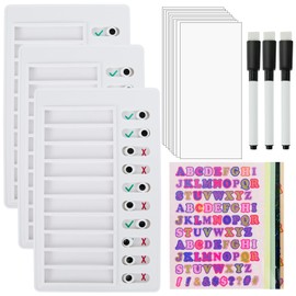 Pack of 3 To Do List Children, Checklist with 10 Blank Paper, 3 Whiteboard Markers, 5 Stickers, Reusable To Do List Slider, Checklist Board for Children, Learning Planning Schedule