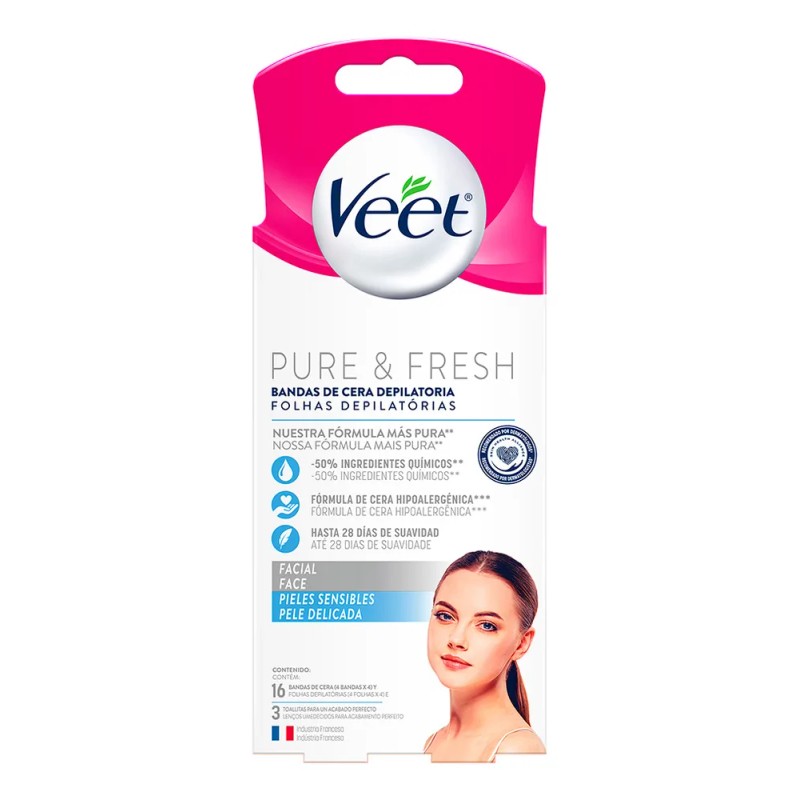 Pack x12 Bandas De Cera Depilatoria Facial Sensible Veet