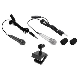 sourcing map 2Pcs Mini Microphone Portable Vocal Microphone for Voice Recording and Singing with Mic Stand and Cover,Silver & Black