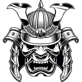 Strong Black Japanese Warrior Element Cartoon Vinyl Sticker (2" Tall, Samurai Warrior Mask)