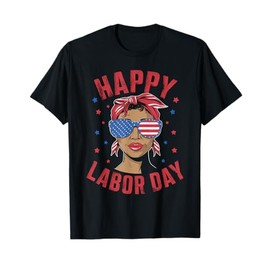 Happy Labor Day For Women Labor Day Messy Bun USA Flag T-Shirt