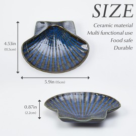 Pretty Jolly Ceramic Spoon Rest for Stove Top Shell Shape Large Kitchen Spoon Holder for Counter Blue Utensil Rest for Coffee Bar Home Decorative Cooking Spatula Rest 5.9in