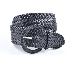 De la Mujer Fashion Web Woven trenza Piel Sintética Metálico Wide Belt, Negro, Grande