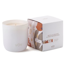 VOY Scented Candle, Tropical Bright Seville Orange & Pink Peppercorn, 55 Hour Burn Time, Blended Soy Candle, High-Fragrance Load, 8 oz Jar Candle, Aromatherapy Candle with Sustainable Gift Packaging
