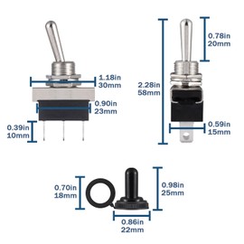 VEXUNGA KN3D-102 Toggle Switch 3-Pin Switch 12 V Waterproof On/On 25 A 12 Volt 3Pin 2Position with Waterproof Cap (Pack of 2)