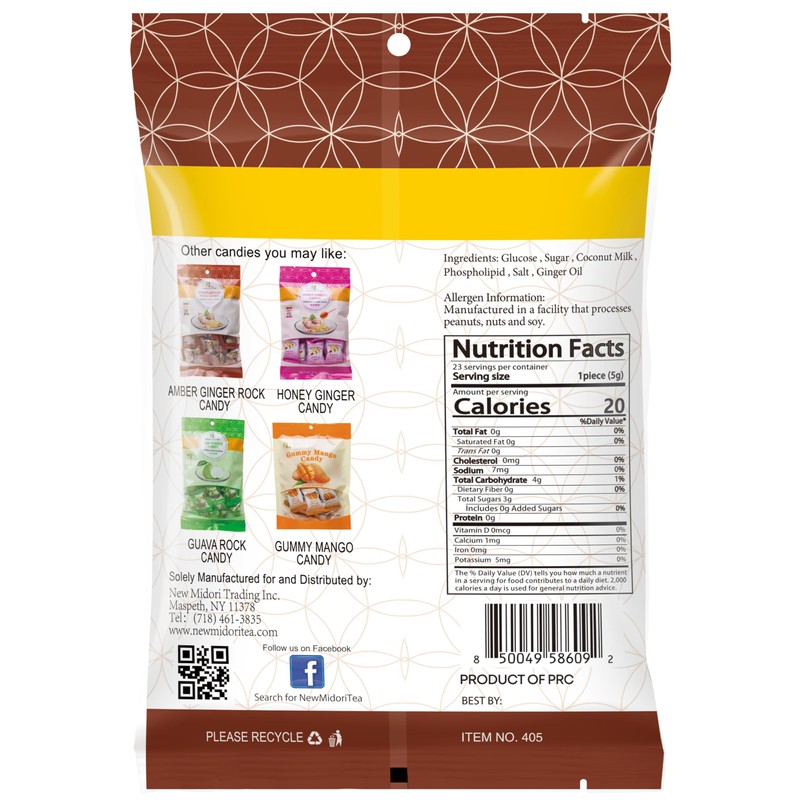 GT Coconut Ginger Rock Candy, 4 Ounce Bag, 1 Pack