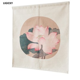 LIGICKY Japanese Style Noren Doorway Curtain Short Cotton Linen Tapestry for Home Decoration 85 x 90cm (Vintage Lotus Flower)