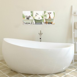 Kids Bathroom Decor Funny Animal Bathroom Wall Art Sage Green Animal Bathroom Pictures for Wall Giraffe Penguin Elephant Decor Bathroom Canvas Art Wall Decor Set of 3 Stretched 12x16inches x3pcs