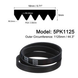 sourcing map 5K443/5PK1125 Serpentine Belt 5 Ribs 1125mm Length x 18mm Width x 5mm Thick, EPDM Poly V Belt, Micro V-Ribbed Belt for Vehicle