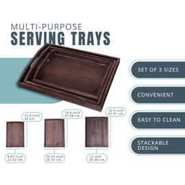 Serving Trays Set of 3 - Ottoman Wood Trays for Entertainment, Food and Décor - Rustic Farmhouse Distressed Wood Finish - Stained Wood Brown