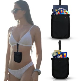 AZ-Homey RFID Undercover Bra Wallet - Small & Large Hidden Travel Pouch with Adjustable Elastic Strap for Credit Cards, Money, and Valuables - Secret Pocket for All Bra Sizes (Black)