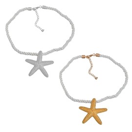 EOWVISN 2 Pieces Starfish Necklace, Ocean Element Necklace, Pendant Necklace, Beach Party Necklace, Fashion Braided Rope Necklace, Clothing Accessories