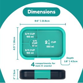 BOZ Bento Box for Kids - 4 Compartment Leak Proof Lunch Container - Ages 3 to 7 - Dishwasher Safe