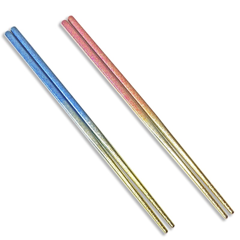 TIAKO 2 Pair Titanium Chopsticks Set (Blue & Pink) |