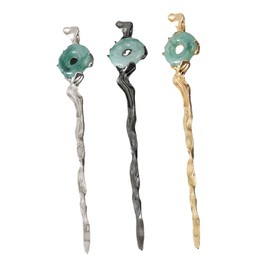 BIUDECO 3pcs Fashionable Chinese Hairpins Resin Jade Inlaid Hair Sticks Hair Styling Pins for Women Accessories for Buns