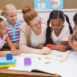 8Pcs Teacher Stamps for Classroom Teacher Supplies Self-Inking Grading Stamps Encouraging Comments for Parent Signature School Teachers Review Feedback Homework Reward Colorful Stamp with Tray