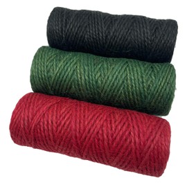 Jukway 3 x 50m Jute String Twine 2mm 2Ply Natural Garden Twine, Red Green Black Jute Rope Packing Cord for Crafts, Gift Wrapping, Weddings, Floristry, DIY Decoration, Gardening (3 x 50m/Roll)