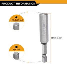 HARFINGTON H10.0 Hex Head Drill Bit Wrench 10mm Metric Flat Tip 1/4" Hex Shank 65mm (2.56") Long Magnetic Hexagonal Screw Driver Socket Industrial Screwdriver Power Bits