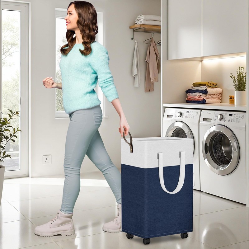 HomeHacks 90L Rolling Laundry Hamper with 4 Smooth Wheels, Collapsible