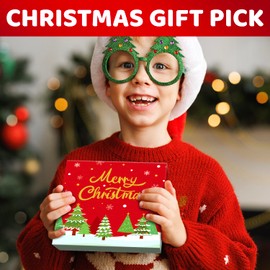 HAPPYPOP Kids Candy Cane Socks - Christmas Gifts for Boys Girls 7-9 Year Old with Greeting Card