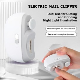 3 in 1 Automatic Electric Nail Clipper with Polishing, Safe and Convenient Nail Trimmer with Nail Clip Storage, 2 Speed Electric Toe Nail Clippers Nail Cutter with Light for Kids Adults (White)