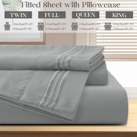 vveiiye Full Fitted Sheet with 2 Pillowcase Soft Microfiber Sheet Set 16" Deep Pocket Bed Sheets, Wrinkle Free and Easy Care Bottom Sheet for Full Size Bed, Light Grey