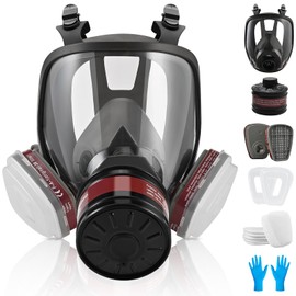 Faburo Full Face Gas Mask, Reusable Full Face Mask Respirator with Filter for Gases, Vapors, Dust, Chemicals, Gas Masks with 10 pcs Filter Cotton & 5 pcs gloves