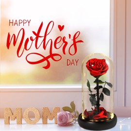 Flowers Roses Gifts for Mom,Forever Real Preserved Rose in Glass Dome,Birthday Gifts for Women,Mothers Day,Anniversary Rose Gifts for Mom Wife Grandma