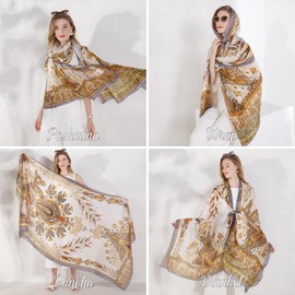 DANA XU 100% Mulberry Satin Silk Summer Travel Scarf Extra Large Women Floral Shawl Oversize Soft Wraps For Evening Dresses