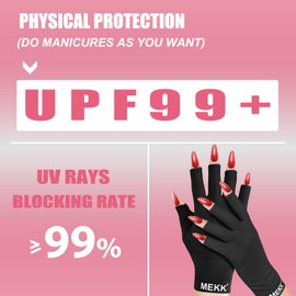 MEKK UV Gloves for Nails, Extra Length UPF99+ UV Protection Gloves for Gel Nails,Professional Manicure Gloves for Skin Care & Nail Art -Black