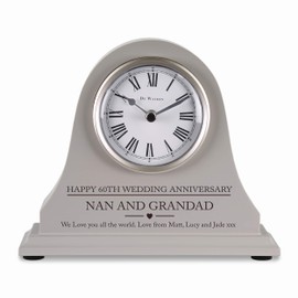 De Walden 60th Diamond Wedding anniversary couple gift Engraved Grey Mantel Clock