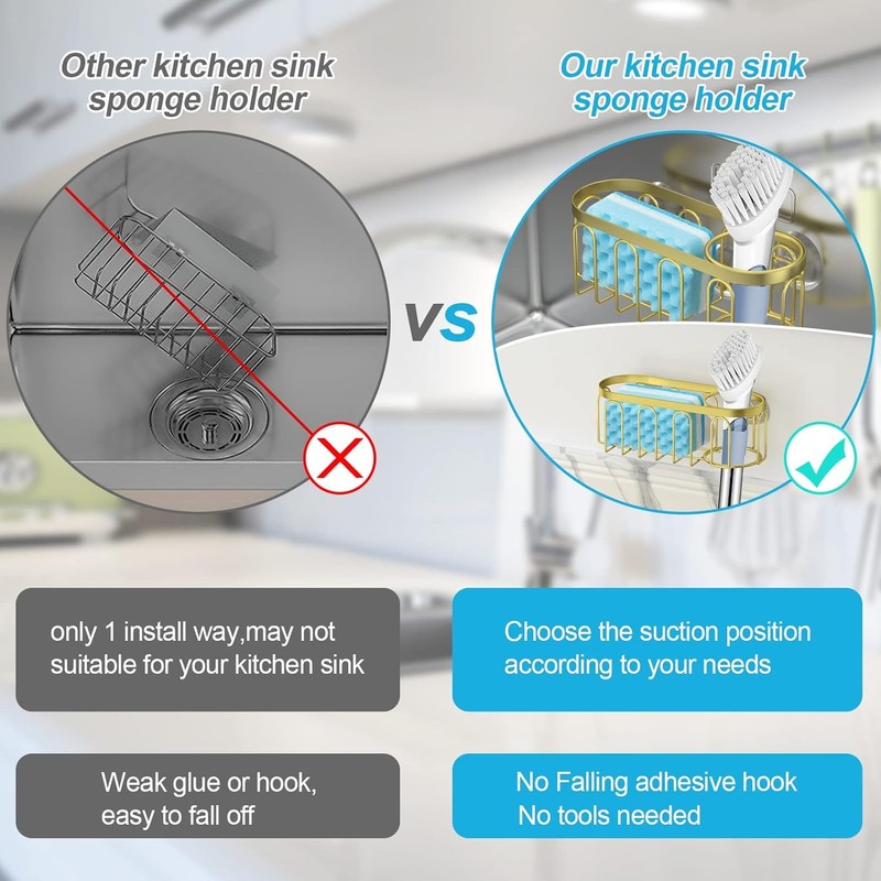 Yazoni 2-in-1 Sponge Holder for Kitchen Sink, Suction Cup Rack