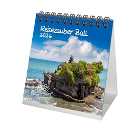 Travel Magic Bali Desk Calendar 10 cm x 10 cm for 2026 Indonesia Holiday Beach Gift Set Contents: 1 x Calendar, 1 x Christmas Pendant (2 Pieces Total)