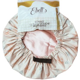 Ebell's Paris Shower Cap for Women - Satin Interior - Waterproof - Reusable - Size M - For All Hair Types - Double Sided - Pink
