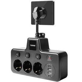 GAOUTO 3 Fach Anschlüsse Steckdosenverlängerung, 4000W Fach Steckdosenleiste, 16A USB Mehrfachsteckdose Steckdosenleiste mit 3 USB-Anschlüssen für Büro, Hause und Reisen