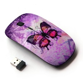 KOOLmouse [ Optical 2.4G Wireless Mouse [ Purple Pen Art Floral Butterfly ]