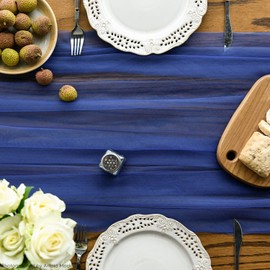 Artoid Mode Navy Blue Gauze Table Runner 120 Inch 10FT, Seasonal Sheer Kitchen Dining Holiday Wedding Birthday Baby Shower Table Decor for Home Party