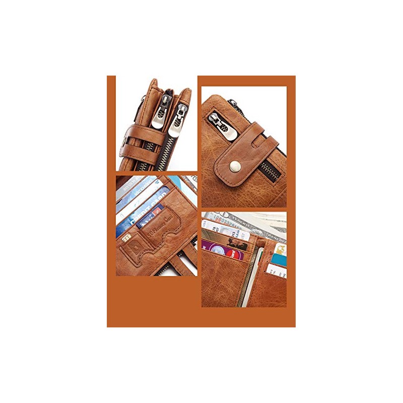 portafolios RFID de piel auténtica para hombre, con ventana de