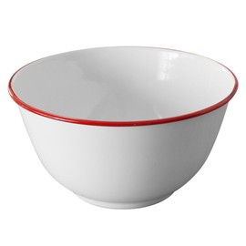 Enamelware Salad Bowl, 4 quart, Vintage White/Red