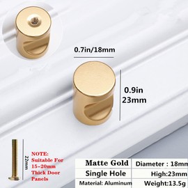 Yuarmi Cabinet Knobs 16 Pack 0.75" Diameter Round Matte Drawer Dresser Single Hole Solid Door Knob Pull Handle Knobs for Wardrobe Drawer Cabinet Home Kitchen Hardware (Matte Gold)