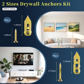 Oyuseive 70 Pcs Self Drilling Drywall Anchors with Screws Kit, 2 Sizes Heavy Duty Metal Expansion Anchors for Drywall- 1.18in & 1.57in, No Pre-Drill No Holes, for Picture Frames, Mirror, Shelves